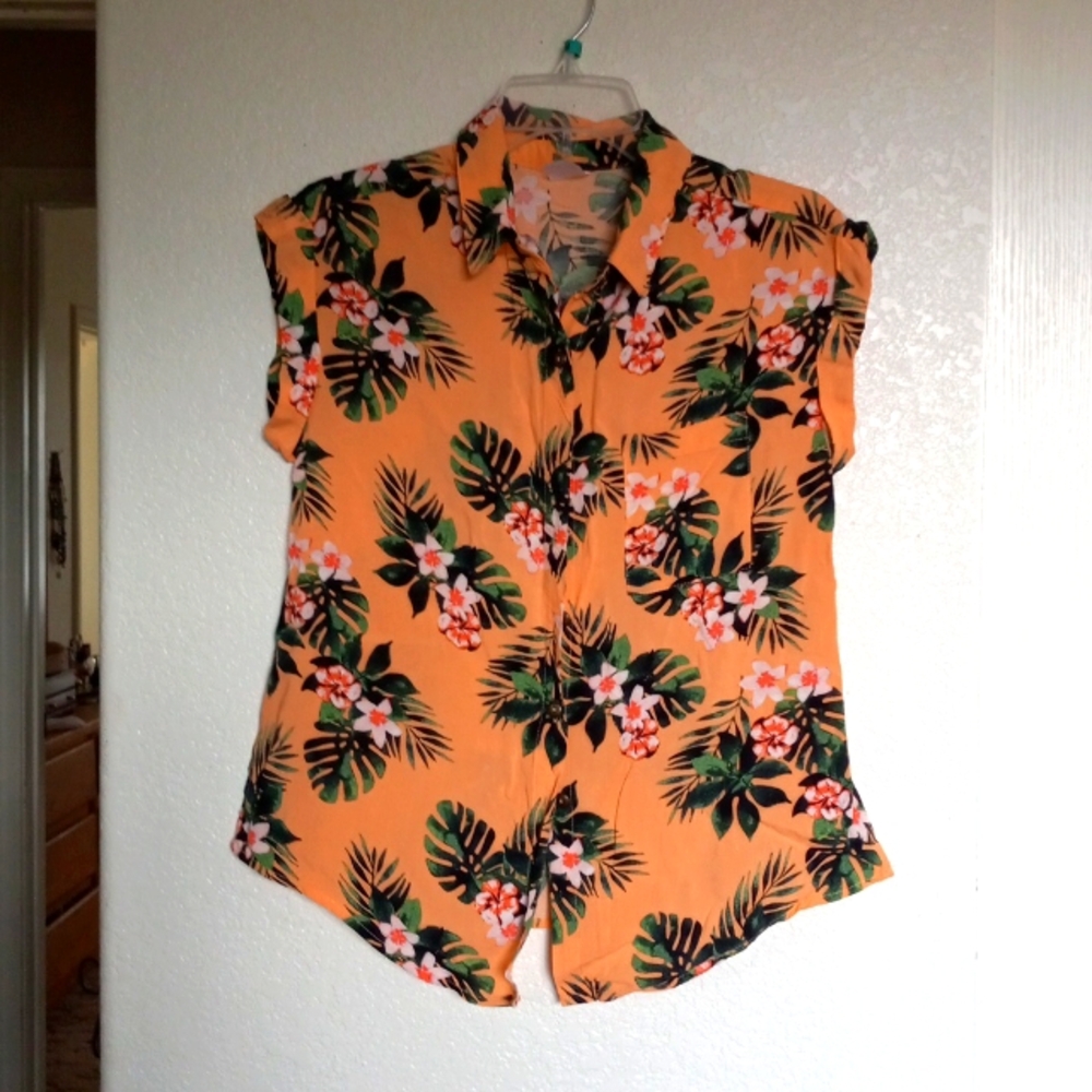 No Boundaries (2 pc) size 3-5 Coral Orange Hawaiian  shirt with halter top nwot